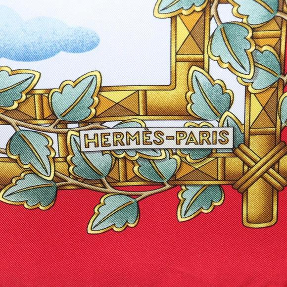 HERMES Carre 90 Scarf ""ENVOL"" Silk Red Auth ac3618 - Picture 13 of 16